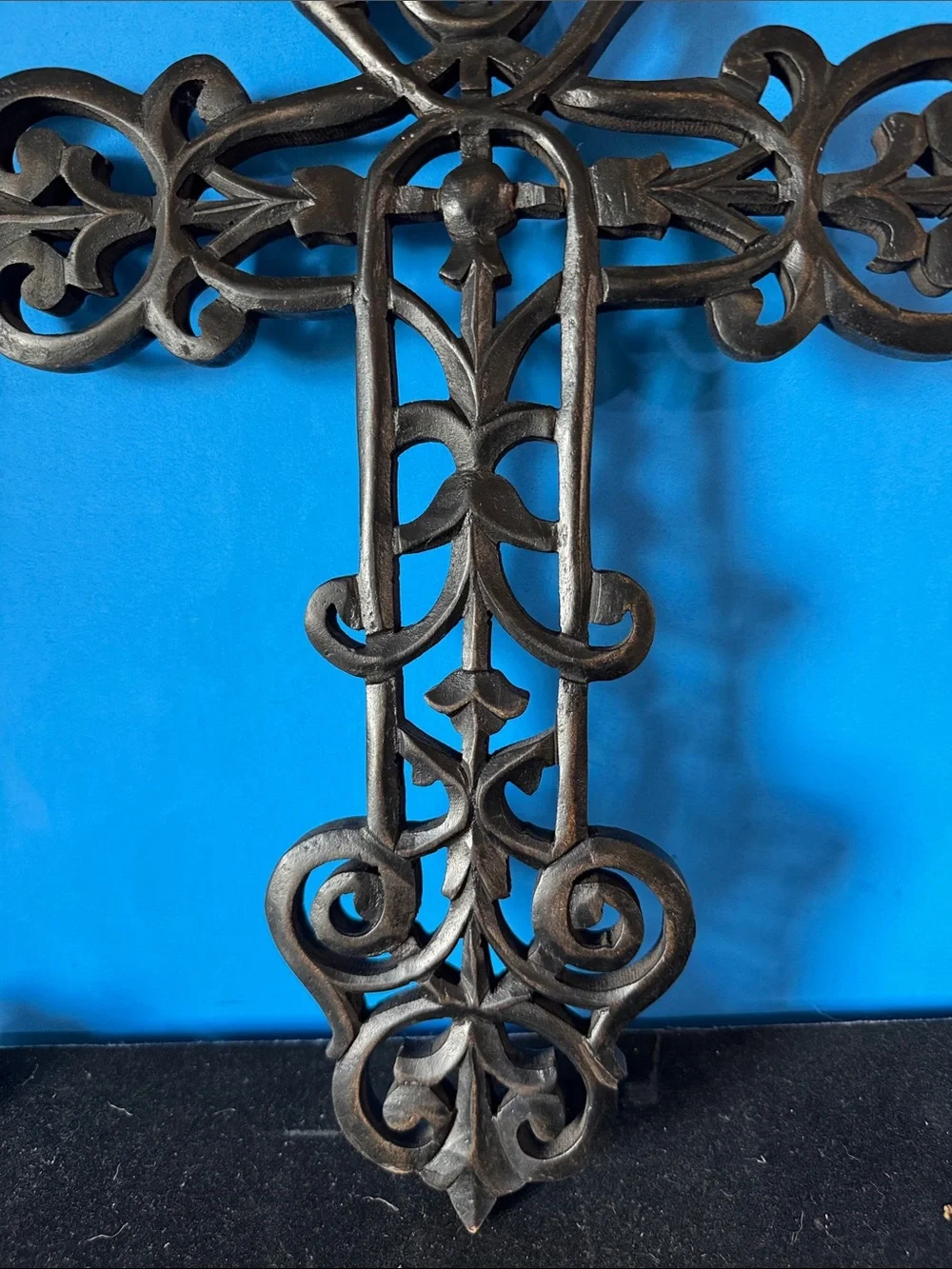 Ornate wood Wall Cross in Black - Decorative Home Wall Decor